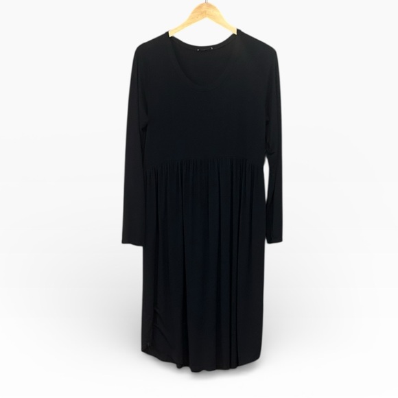 JODIFL Dresses & Skirts - Jodifl Black Long Sleeve Jersey Knit Midi A-Line Dress Women’s Size Large